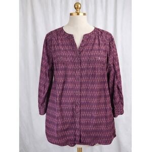 Duluth Trading 100% Organic Cotton Button Up Shirt Top 3/4 Slv Breathable Large